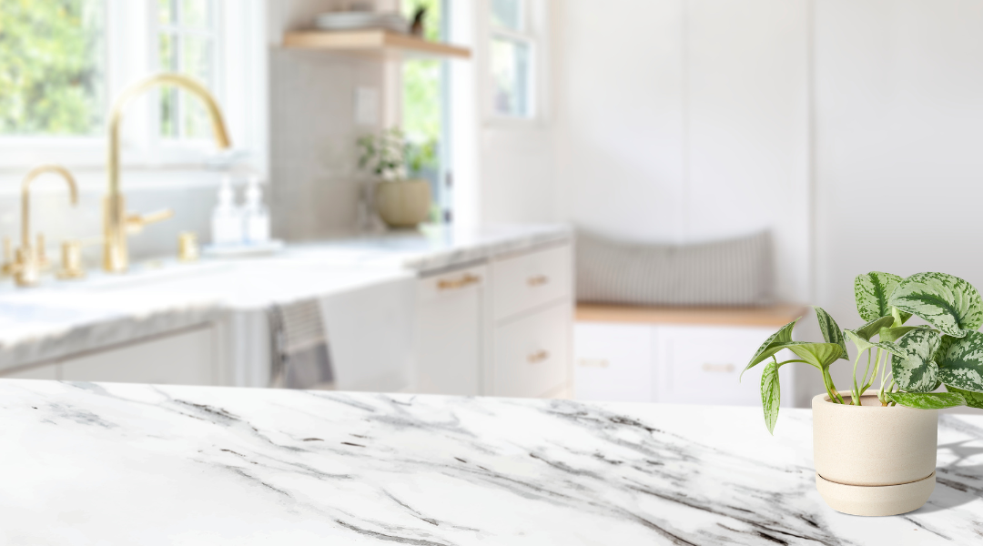 Marble kitchen countertop in recently built new construction home