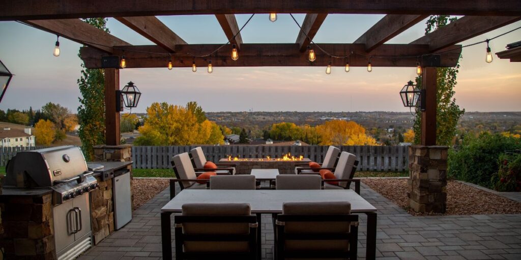 modern patio in a fall setting background
