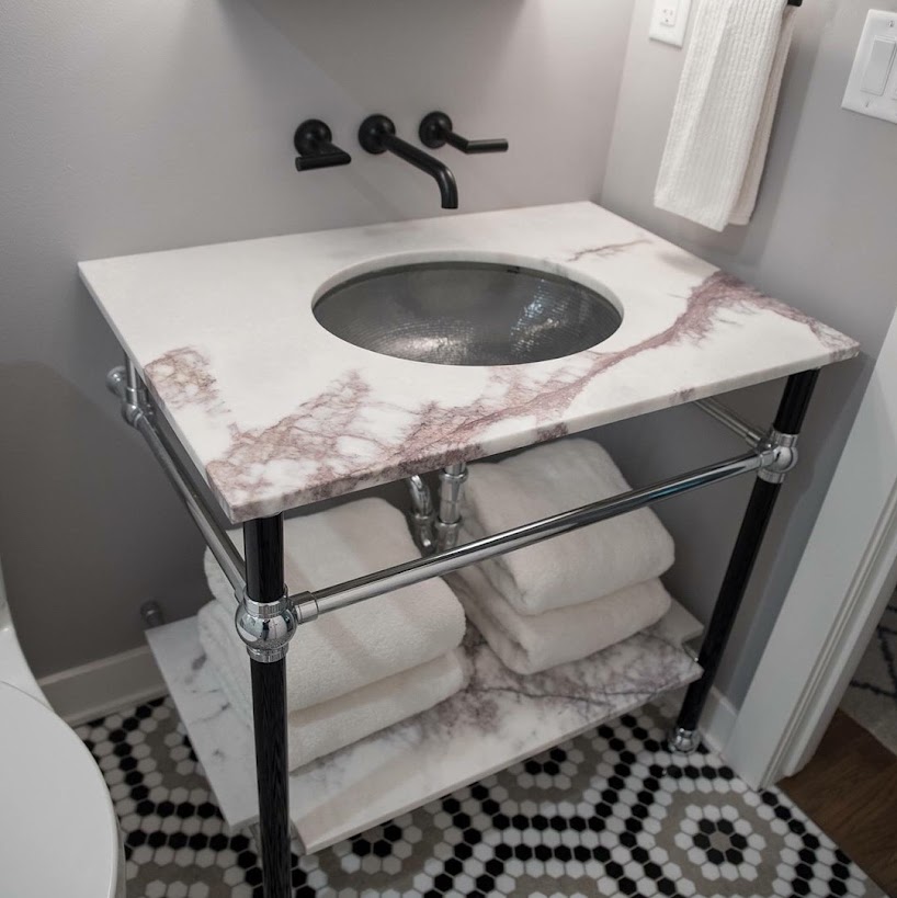 Bathroom vanity with natural stone counter