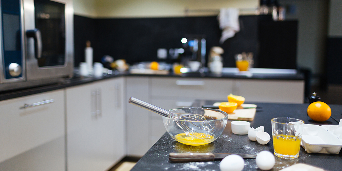 Eggs and juice - ZStone Creations eggs and juice from breakfast sitting on stone countertop